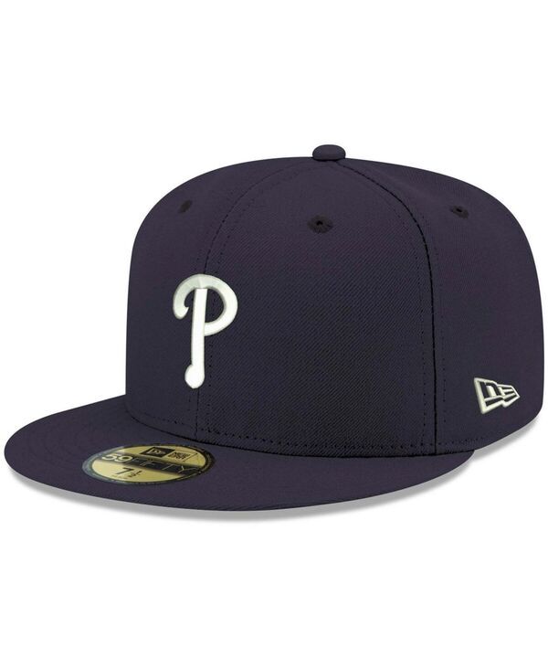 ニューエラ メンズ アクセサリー 帽子 ロゴ New Era Mens Navy Philadelphia Phillies Logo White 59FIFTY Fitted Hat Navy ネイ