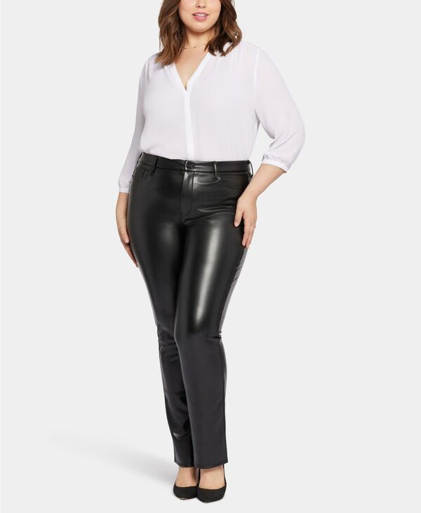 エヌワイディージェイ レディース ボトムス カジュアルパンツ プラスサイズ レザー フェイクレザー NYDJ Plusize Faux Leather Marilyn Straight Pants B
