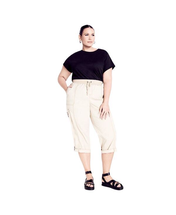 アベニュー レディース ボトムス カジュアルパンツ プラスサイズ コットン キャップ AVENUE Womens Plusize Cotton Roll Up Capri Sand サンド