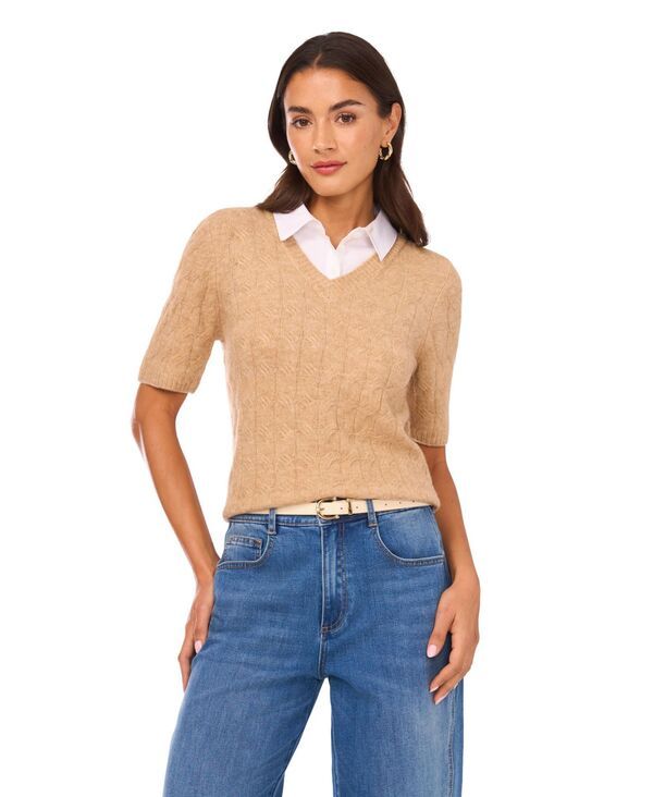 ヴィンスカムート レディース アウター ニット・セーター シャツ Vince Camuto Womens Attached Shirt Combo Sweater Latte Heather ヘザー 7,686円