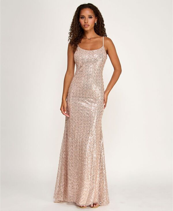 エメラルドサンデー レディース トップス ワンピースパンコール Emerald Sundae Juniors Sequin Scoop Neck Gown Gold ゴールド