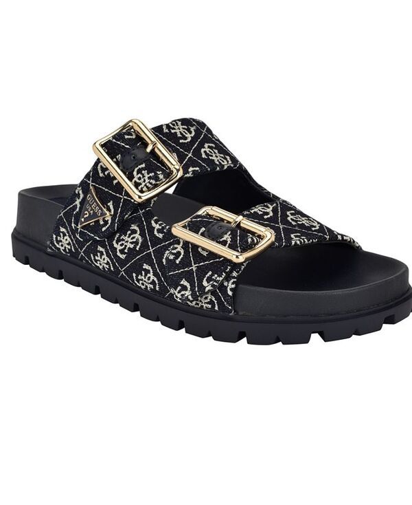 ゲス レディース シューズ サンダル GUESS Womens Fasten SlipOn Sporty Double Band Footbed Sandals Dark Blue Denim Whi