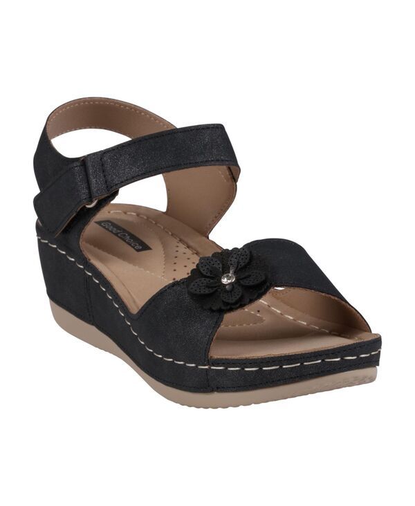 ジーシーシューズ レディース シューズ サンダル GC Shoes Womens Maxwell Flower Detail Wedge Sandals Black ブラック
