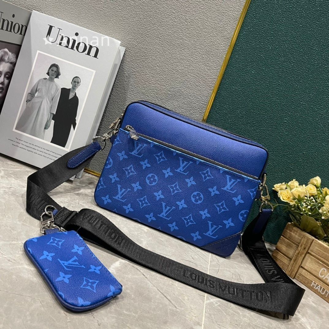 美品 ルイヴィトン LOUIS VUITTON ショルダーバッグ 人気モデル 送料無料 メンズトリオ?メッセンジャー モノグラム エクリプス ブラック グレー シルバー