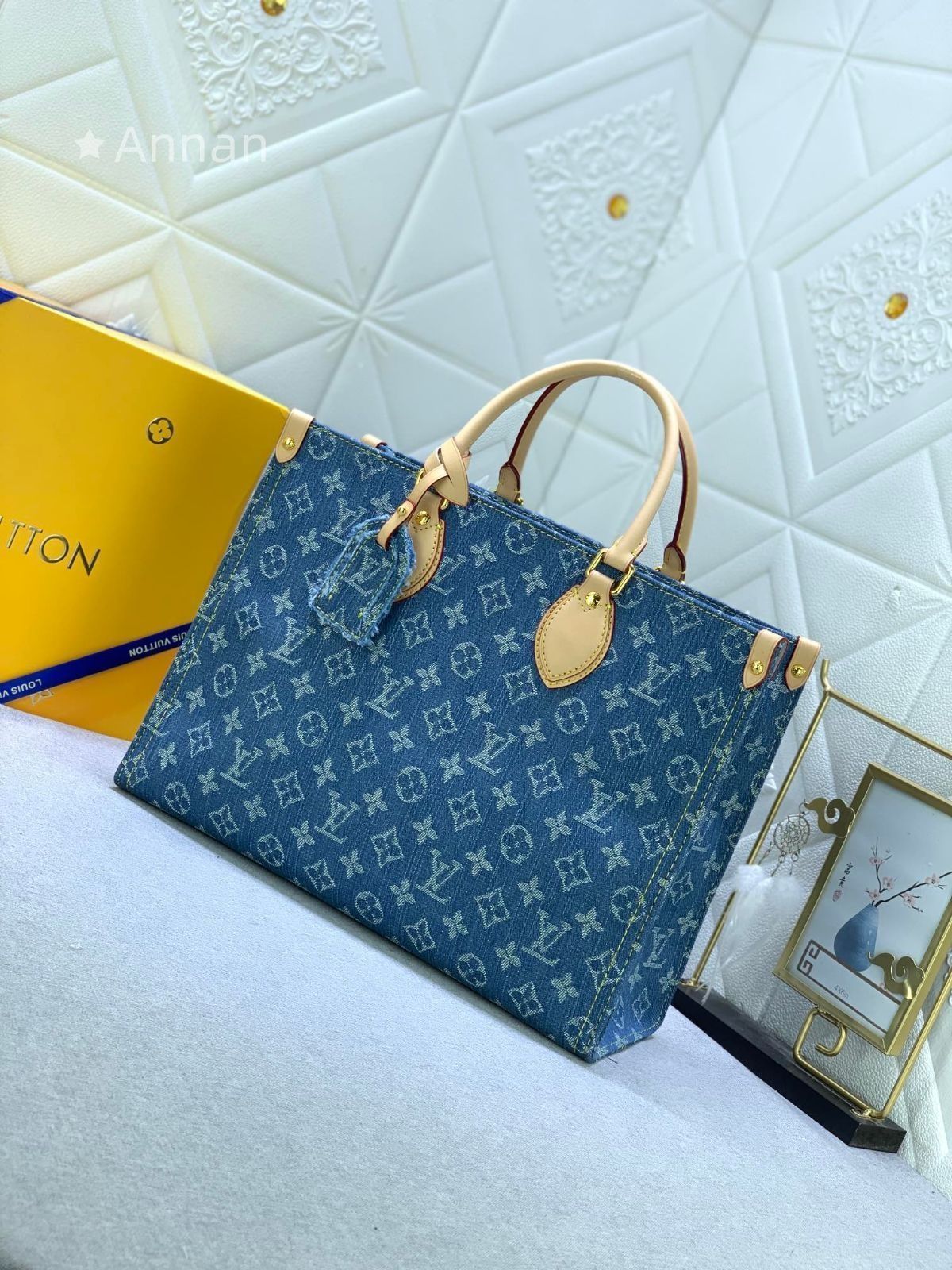 デニム LOUIS VUITTON ルイヴィトン トートバッグ オンザゴー MM M46871 モノグラムデニム
