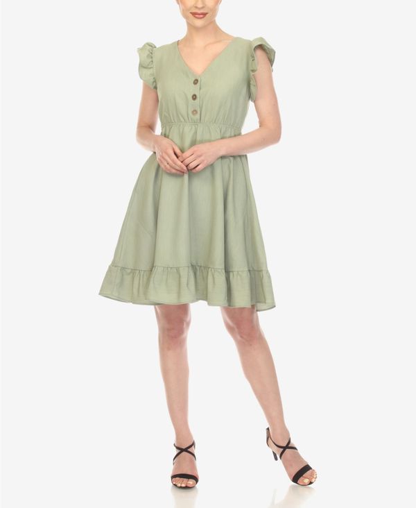 ホワイトマーク レディース トップス ワンピース フリル White Mark Womens Ruffle Sleeve KneeLength Dress Sage セージ
