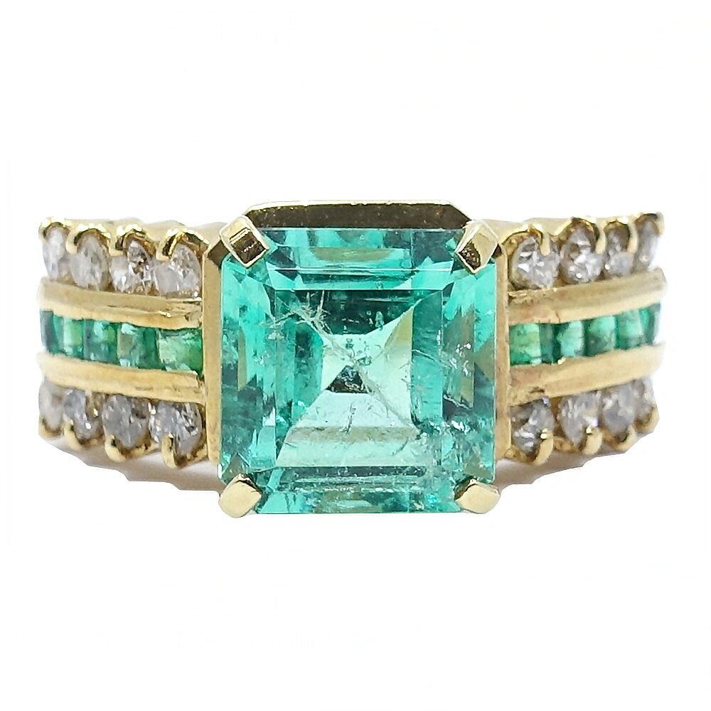 【名東】ジュエリー リング 指輪 E1.90ct/0.30ct D0.40ct 約12号 色石 カラーストーン K18YG 約5.3g 女性 アクセサリー 本体のみ