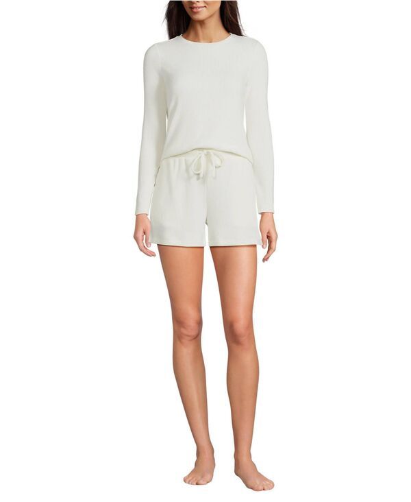 ランズエンド レディース アンダーウェア ナイトウェア ショートパンツ Lands End Womens Cozy Brushed Rib 2 Piece Pajama Set Long Sleeve