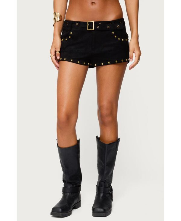 アディクテッド レディース ボトムス ハーフパンツ・ショーツ ショートパンツ スエード Edikted Womens Studded Faux Suede Micro Shorts Black ブラッ