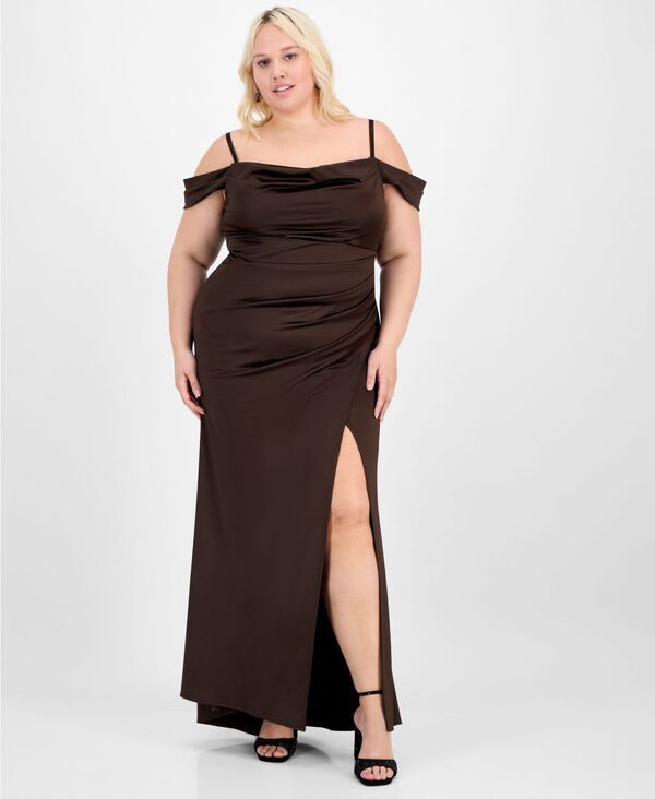 ビーダーリン レディース トップス ワンピース プラスサイズ サテン B Darlin Trendy Plus Size OffTheShoulder Satin Gown Med Brown ブラウ