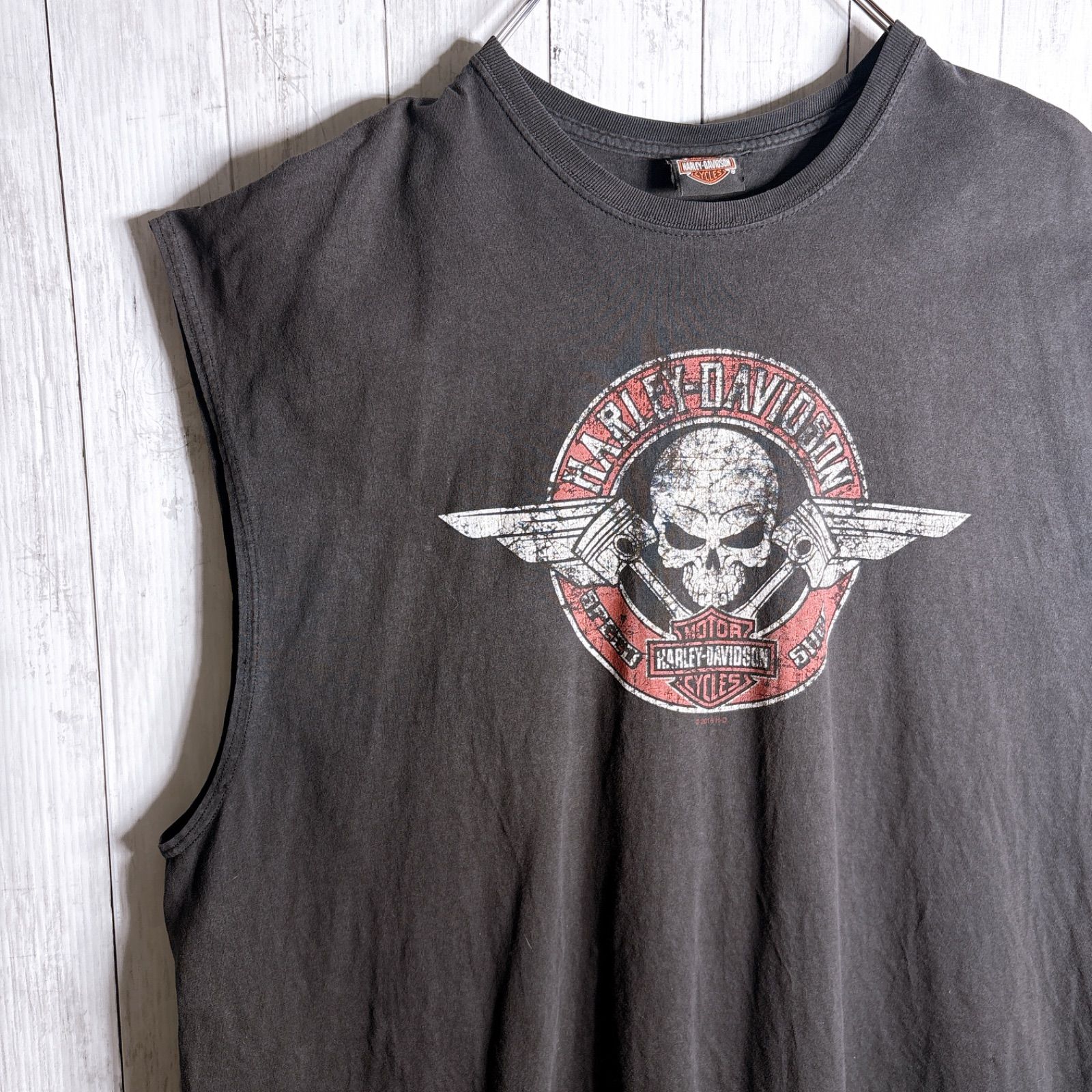 ハーレーダビットソン、スカル刺繍ノースリーブシャツ、ベスト、S新品未使用タグ付き 人気デザイン】HARLEY-DAVIDSON SLEEVELESS T-SHIRT ハーレー