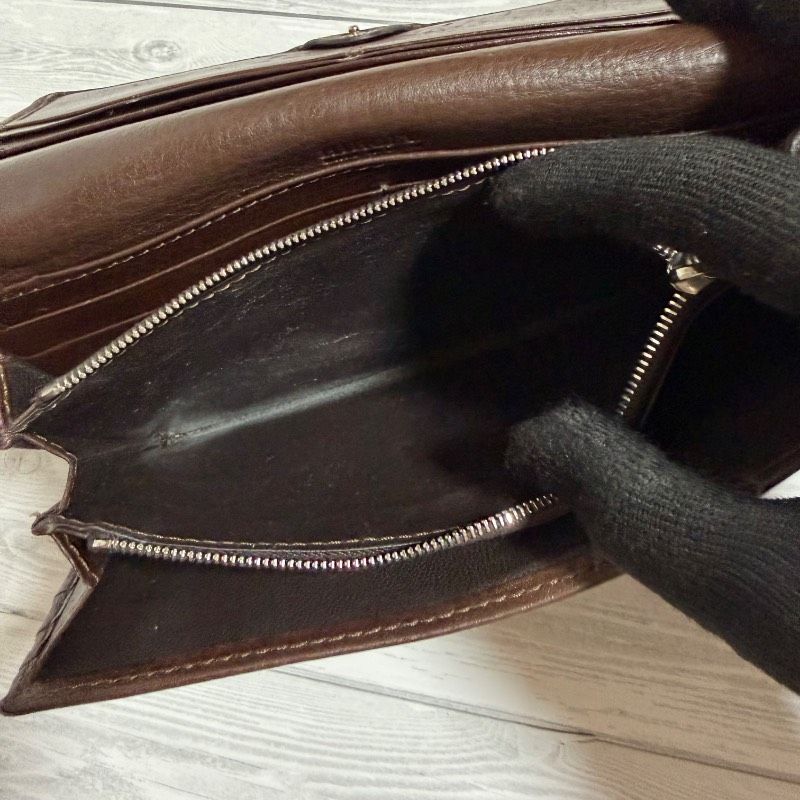 HIROFU ヒロフ 長財布 ブラウン レザー Hロゴ かぶせ財布 フラップ