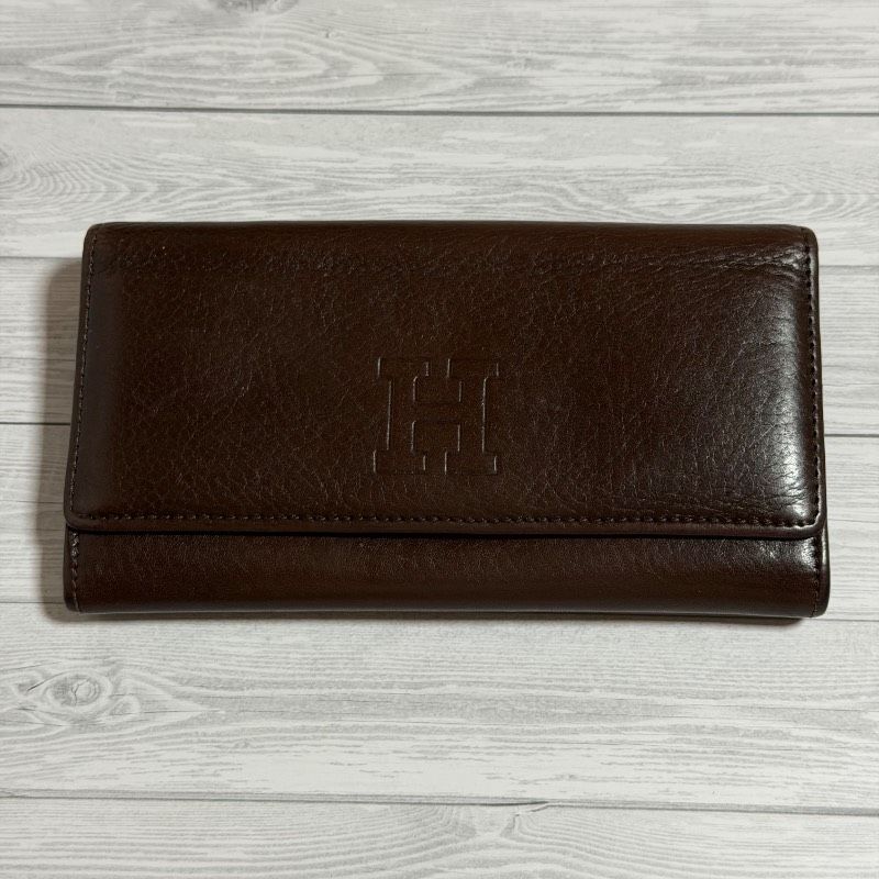 HIROFU ヒロフ 長財布 ブラウン レザー Hロゴ かぶせ財布 フラップ