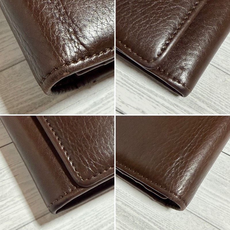 HIROFU ヒロフ 長財布 ブラウン レザー Hロゴ かぶせ財布 フラップ