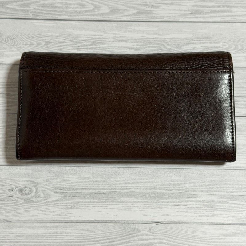 HIROFU ヒロフ 長財布 ブラウン レザー Hロゴ かぶせ財布 フラップ