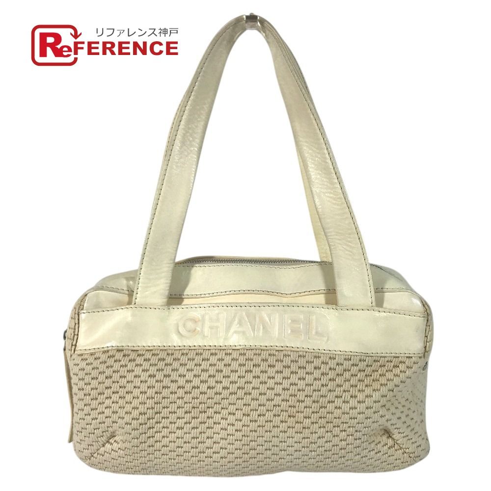 CHANEL シャネル ショルダーバッグ ロゴ レザー/キャンバス ベージュ