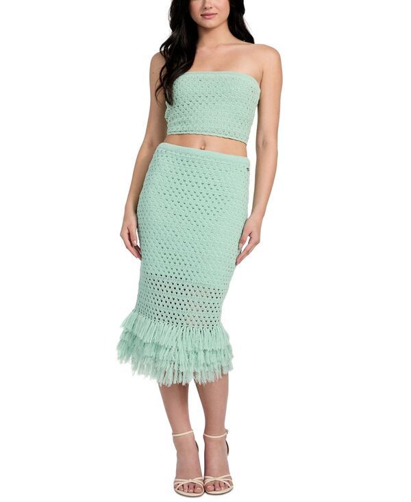 ゲス レディース ボトムス スカート ミディ フリンジ GUESS Womens Pointelle FringedHem Midi Skirt Saturn Green A809 グリーン