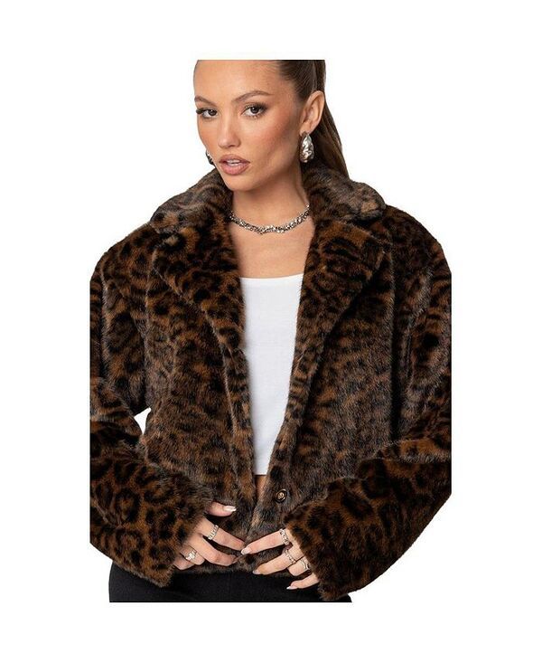 アディクテッド レディース アウター ジャケット・ブルゾン ジャケット Edikted Womens Lady Leopard Faux Fur Jacket Brown ブラウン
