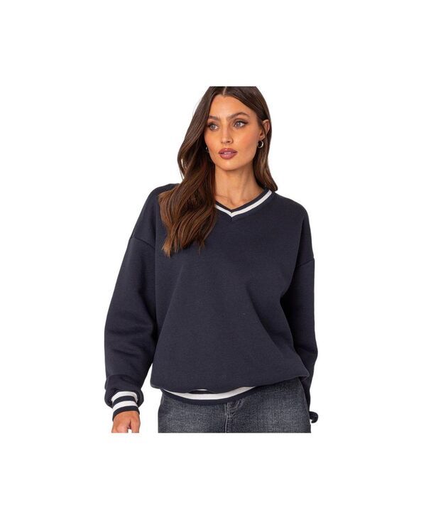 アディクテッド レディース アウター パーカー・スウェット Vネック スウェット シャツ Edikted Womens Caryn oversized v neck sweatshirt Navy ネ