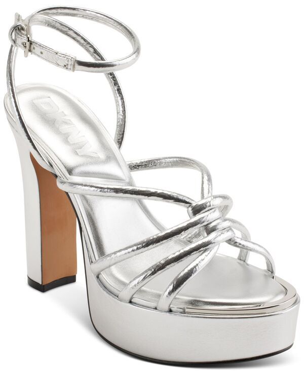ダナ キャラン ニューヨーク レディース シューズ サンダル プラットフォーム DKNY Womens Delicia Strappy Knotted Platform Sandals Silver