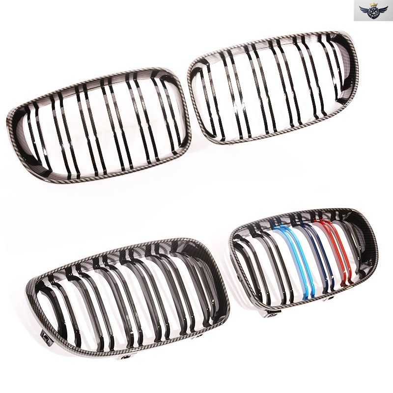 カーボンファイバー調フロントバンパーキドニーグリル BMW 1シリーズグリル E81 E87 E82 E88 120I 128I 130I 135I ダブルライン