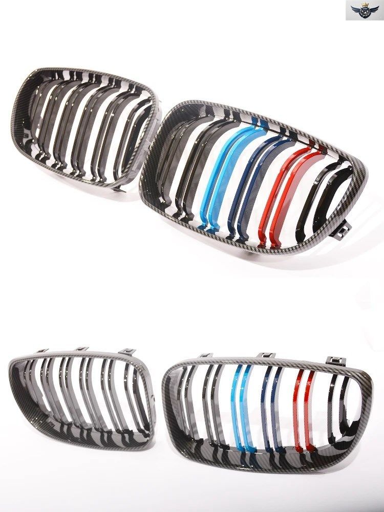 カーボンファイバー調フロントバンパーキドニーグリル BMW 1シリーズグリル E81 E87 E82 E88 120I 128I 130I 135I ダブルライン