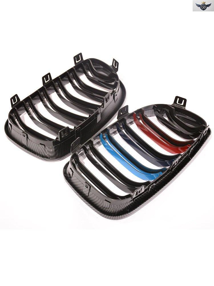 カーボンファイバー調フロントバンパーキドニーグリル BMW 1シリーズグリル E81 E87 E82 E88 120I 128I 130I 135I ダブルライン