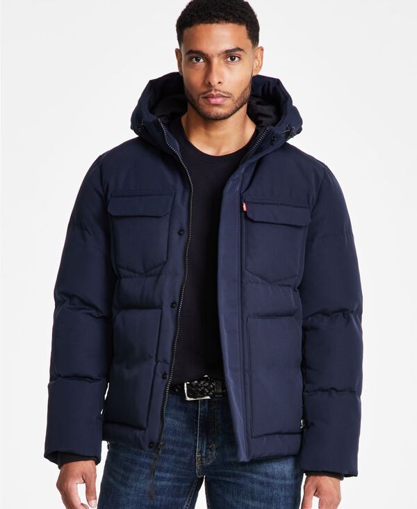 リーバイス メンズ アウター ジャケット・ブルゾン キルティング ジャケット Levis Mens Quilted Hooded Puffer Jacket Midnight Navy ネイビー 44,880円