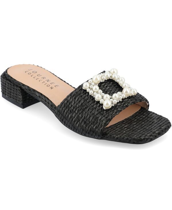 ジュルネ コレクション レディース シューズ サンダル Journee Collection Womens Justina Ornamented Raffia Slide Sandals Black