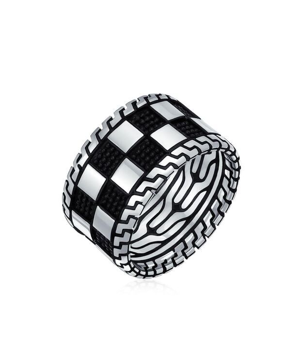 ブリング メンズ アクセサリー リング Bling Jewelry Mens Inside Out Two Tone Black Silver Geometric Check Board Square