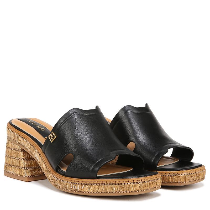 フランコサルト レディース シューズ ヒール サンダル Franco Sarto Florence Fashion Slide Heeled Sandals Black Leather ブラック