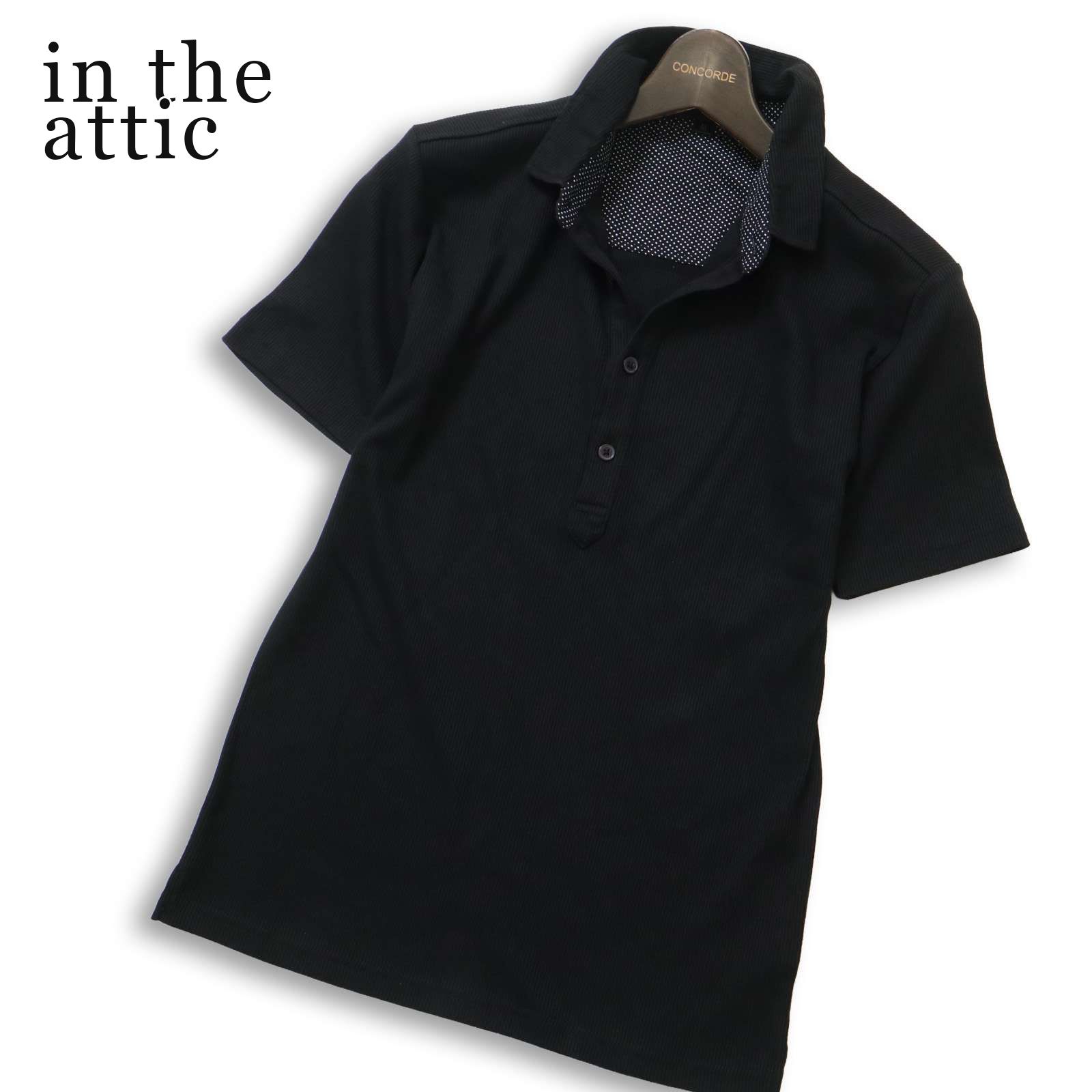 iin the attic　インジアティック　 ポロシャツ 　ブラック　黒　M in the attic インジアティック 春夏☆ 半袖 リブ スリム ポロシャツ
