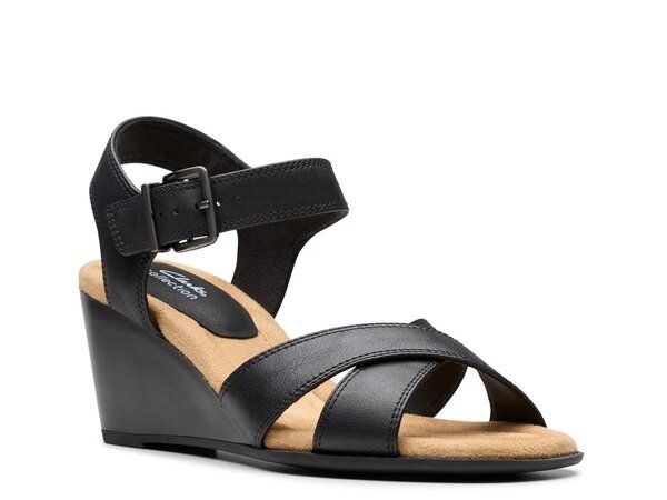 クラークス レディース シューズ サンダル Clarks Emmalae Iris Wedge Sandal Black ブラック