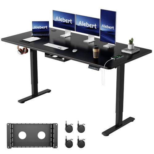 N◆Alebert｢アレベルト｣ 電動式 昇降デスク 昇降式デスク 幅160*奥行80cm スタンディングデスク 入り替え用キャスター付き 収納ボックス付き USB充電可能 高さメモリー機能 障害検知 静音 ゲーミングデスク パソコンデスク 58e6c3cd