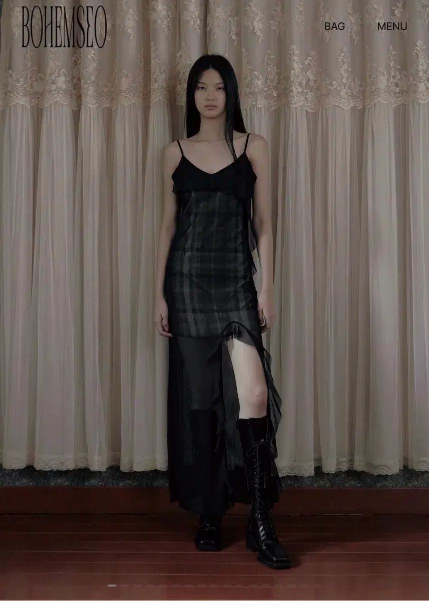 BOHEMSEO ボヘミアンソウル SEE-THROUGH CHECK RUFFLE MAXI DRESS 11,523円