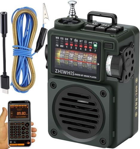 ZHIWHIS Bluetoothスピーカー BCLラジオ MP3プレーヤー AM/FM/短波/ワイドFM対応 APPコントロール/イヤホン対応/重低音/MicroSDカード対応/タイマー/充電式/10時間連続再生 小型 軽量 コンパクト ア 0c7c52fb