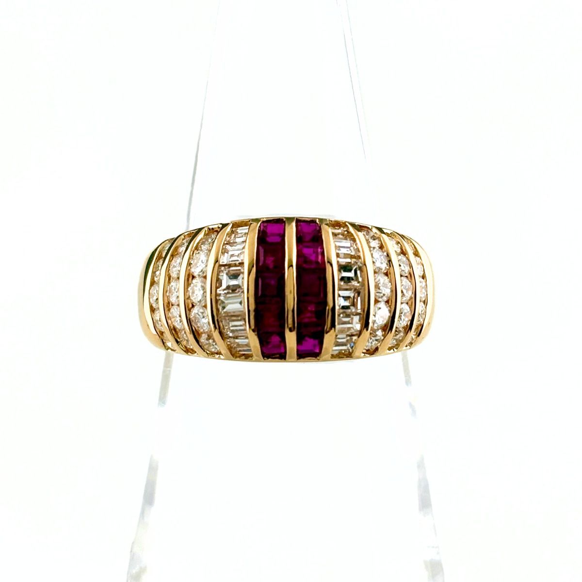 ルビー デザインリング YG イエローゴールド 指輪 メレダイヤ リング 11号 750 ルビー ダイヤモンド レディース 【中古】