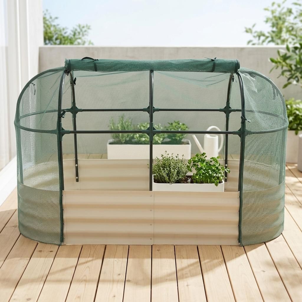 新品　ガーデンベッド　ネット付き　レイズドベッド　プランター　家庭菜園　ホワイト 園芸用品 新品 ガーデンベッド ネット付き レイズドベッド プランター