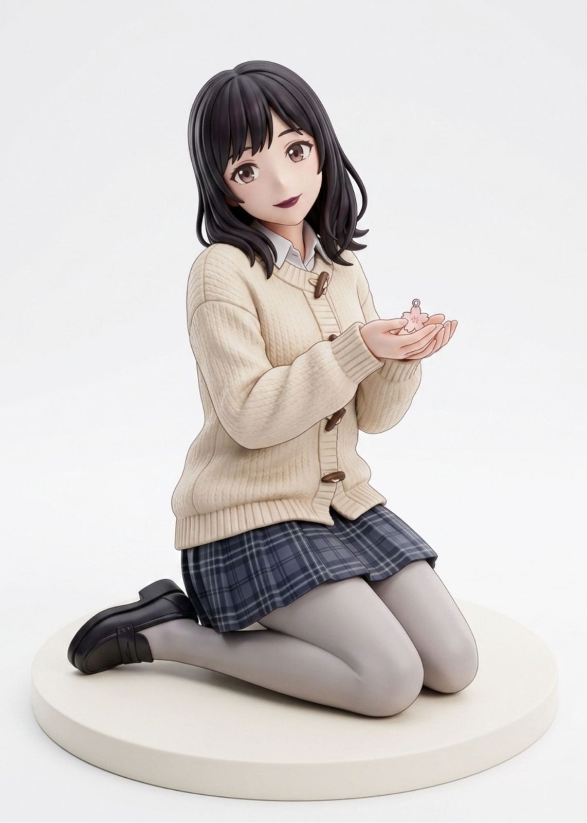A2サイズ 639 ひざ立ちの白カーデ人物 穏やかポートレートアート