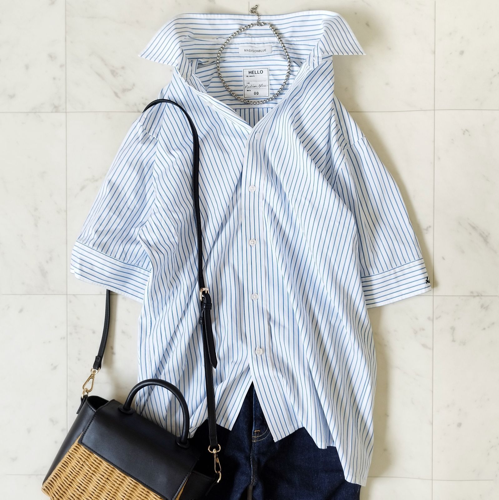 美品【マディソンブルー】 半袖シャツ RELAXED FIT SH P.STRIPE
