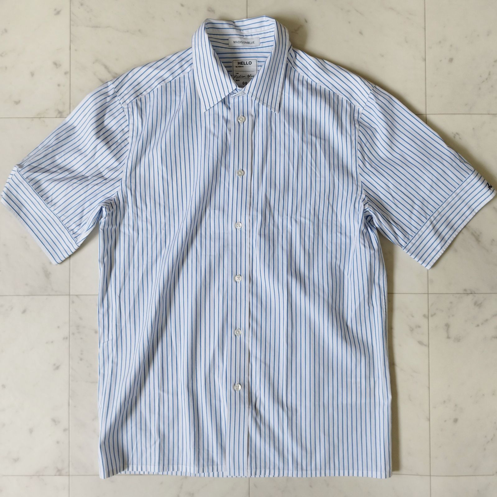 美品【マディソンブルー】 半袖シャツ RELAXED FIT SH P.STRIPE