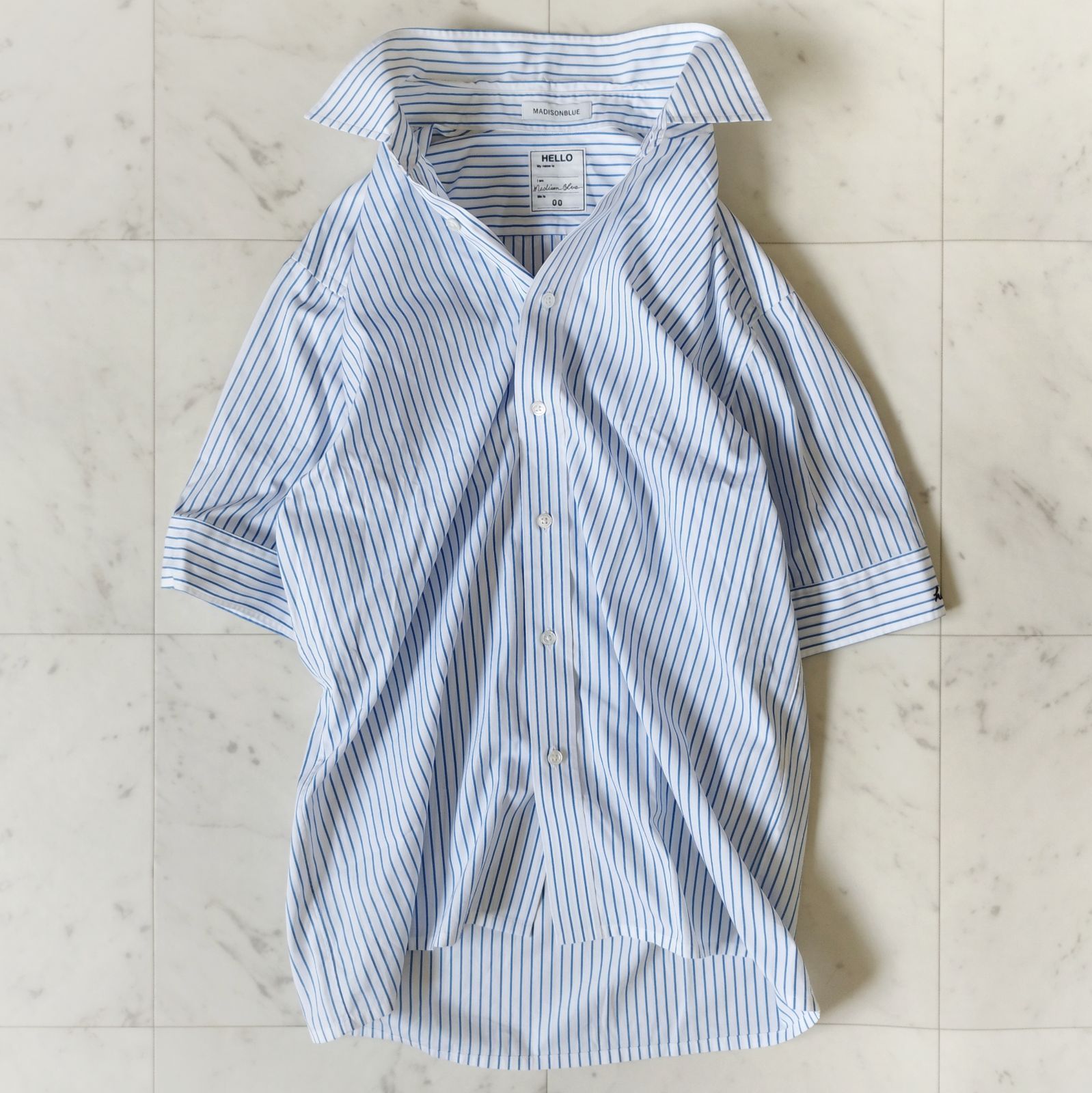 美品【マディソンブルー】 半袖シャツ RELAXED FIT SH P.STRIPE