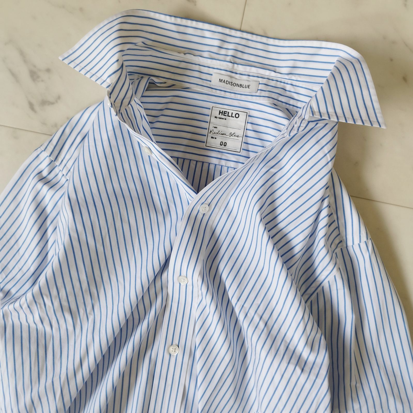 美品【マディソンブルー】 半袖シャツ RELAXED FIT SH P.STRIPE