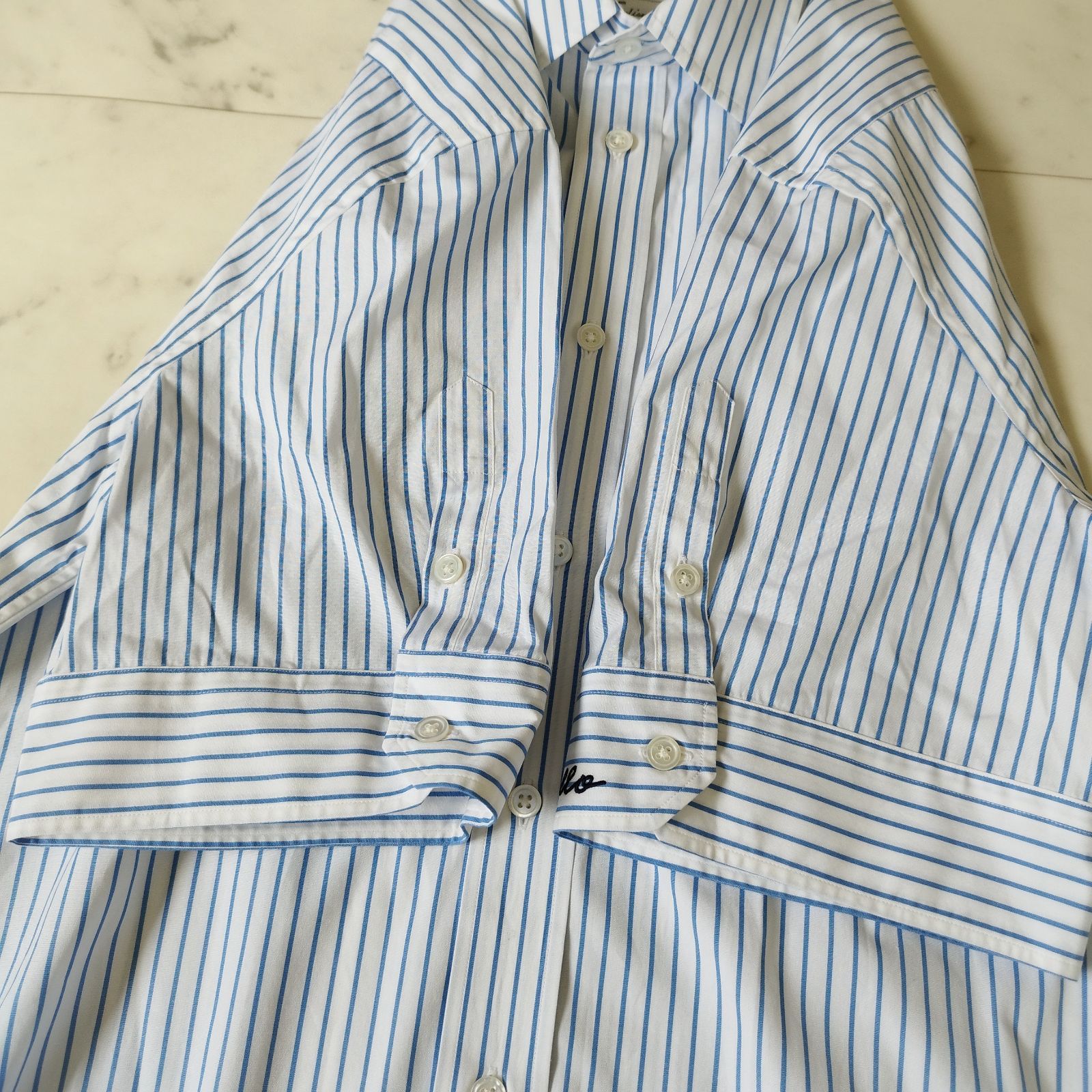 美品【マディソンブルー】 半袖シャツ RELAXED FIT SH P.STRIPE