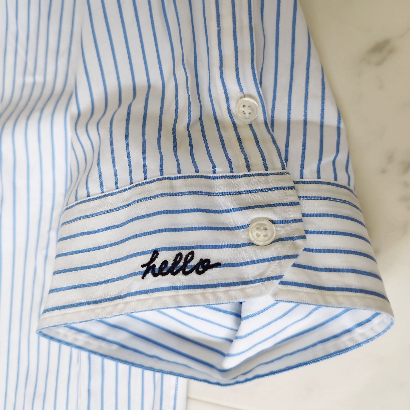 美品【マディソンブルー】 半袖シャツ RELAXED FIT SH P.STRIPE