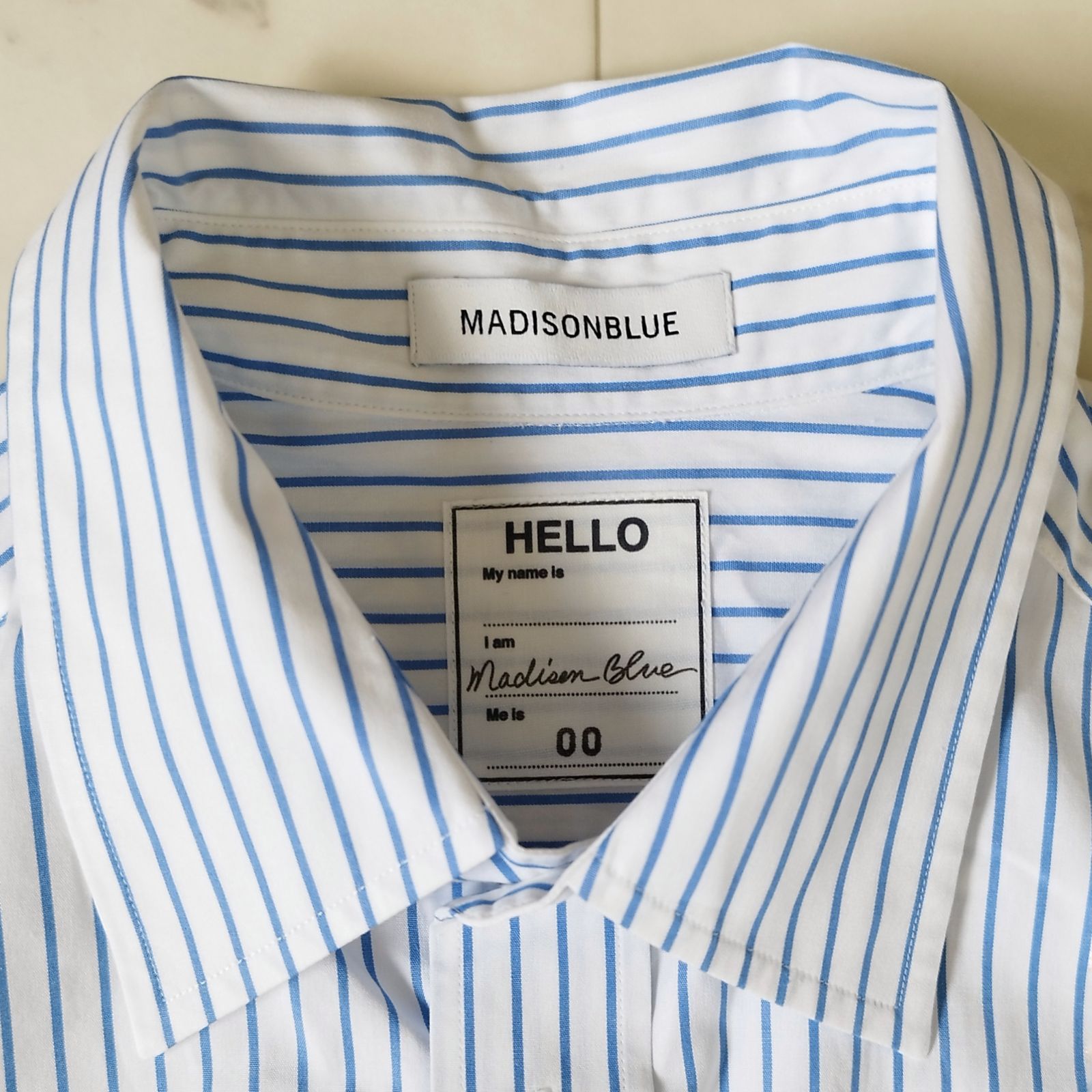 美品【マディソンブルー】 半袖シャツ RELAXED FIT SH P.STRIPE