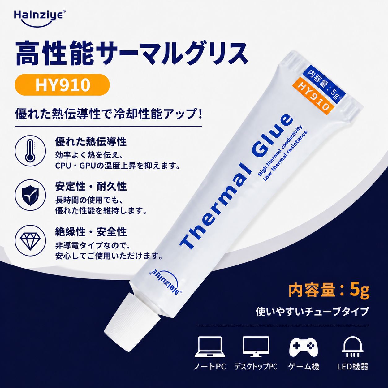 未使用 CPU サーマルグリス付き 2個入 HALNZIYE HY910 高性能サーマルグリス 5g CPU GPU 熱伝導グリス