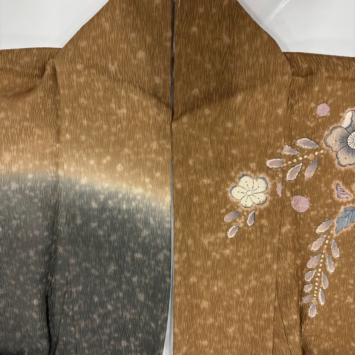 美品】 訪問着 身丈155cm 裄丈63cm S 袷 辻が花柄 波 ぼかし 茶色 正絹 