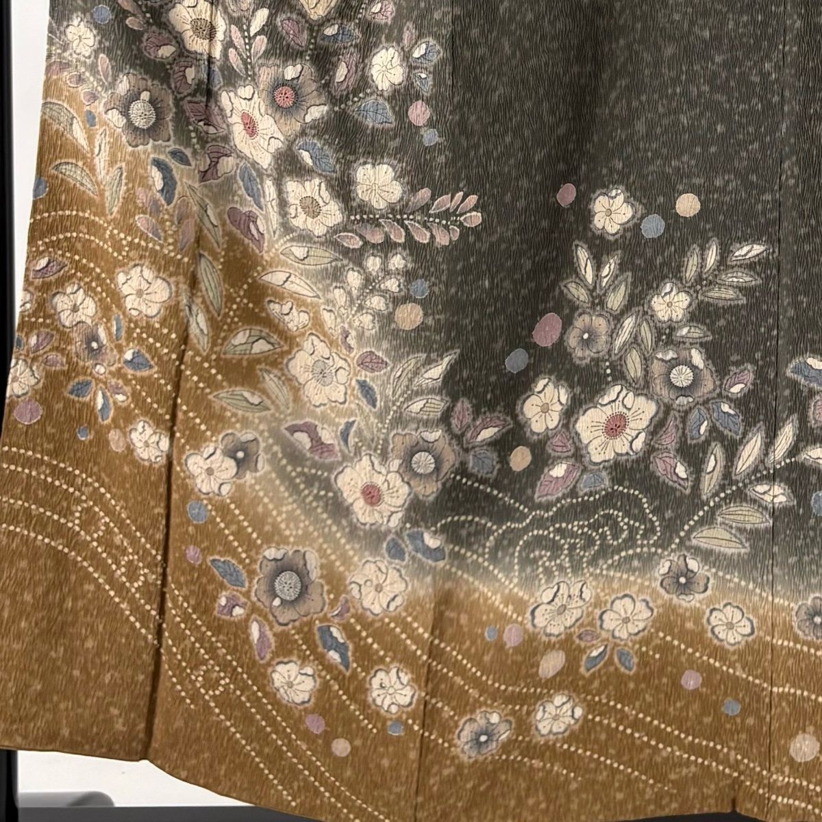 美品】 訪問着 身丈155cm 裄丈63cm S 袷 辻が花柄 波 ぼかし 茶色 正絹