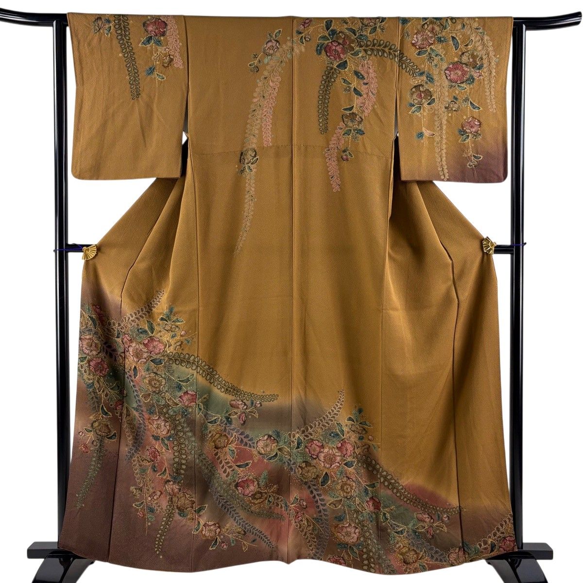 【美品】 訪問着 身丈160.5cm 裄丈62cm S 袷 辻が花柄 金彩 ぼかし 茶色 正絹 秀品 【中古】